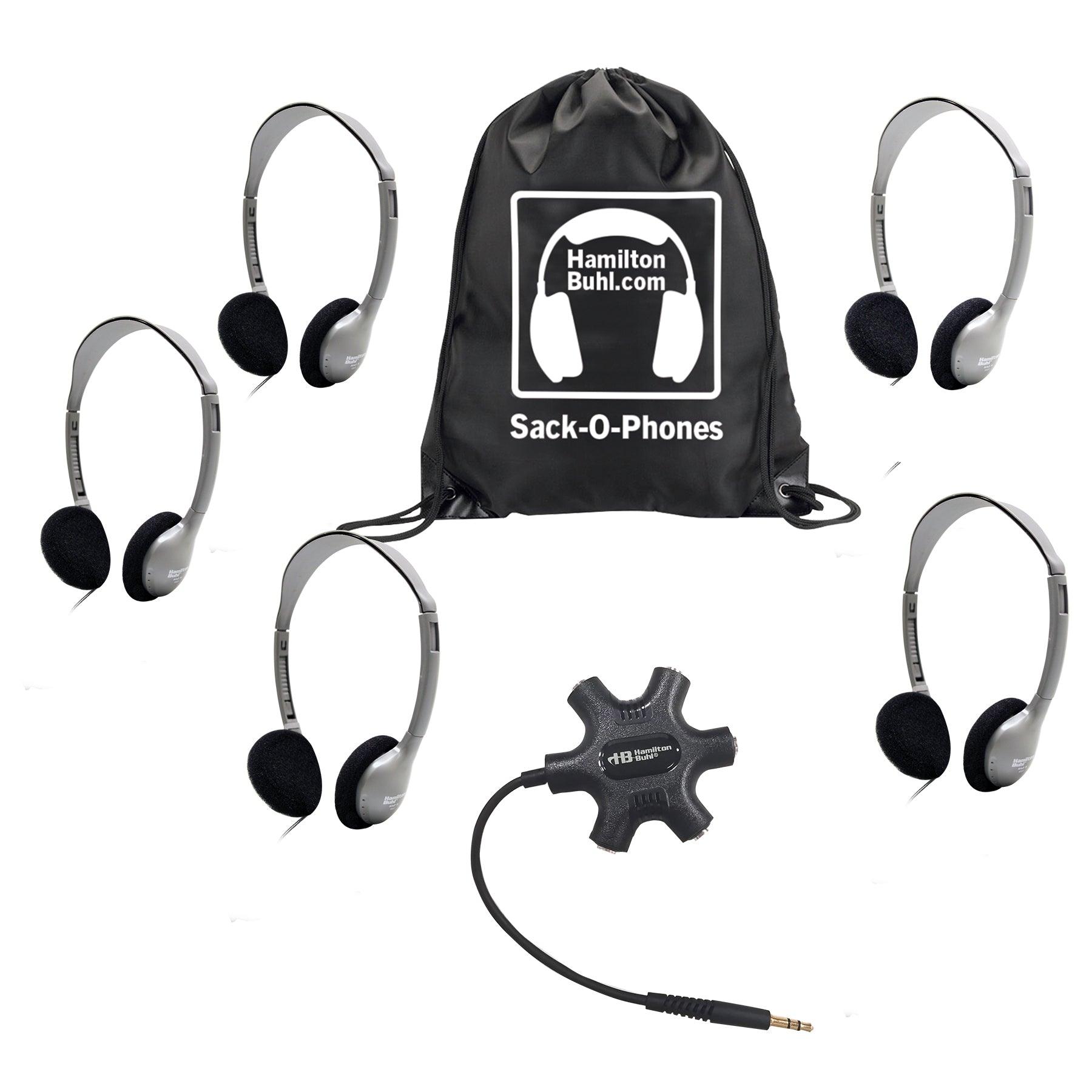 Galaxy™ Econo-Line of Sack-O-Phones with 5 Personal-Sized HA2 Headphones, Starfish Jackbox and Carry Bag - Loomini