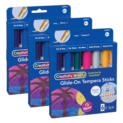 Glide-On Tempera Paint Sticks, Metallic Colors, 5 grams, 6 Per Pack, 3 Packs - Loomini