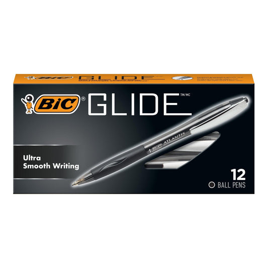 Glide™ Retractable Ball Pen, Medium Point (1.0 mm), Black, 12-Count - Loomini