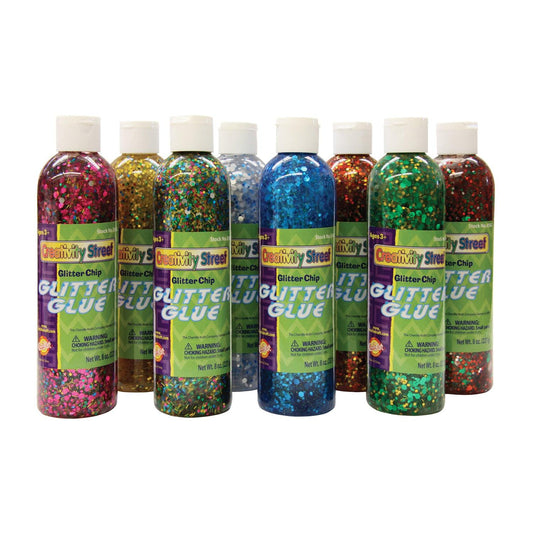 Glitter Glue, Assorted Confetti, 8 fl. oz., 8 Bottles - Loomini