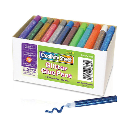 Glitter Glue Pens, Classroom Pack, Assorted Iridescent & Neon Colors, 0.34 fl. oz., 72 Pens - Loomini