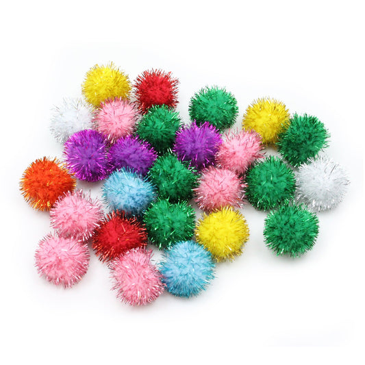 Glitter Pom Pons, Assorted Colors, 33 mm, 40 Pieces - Loomini