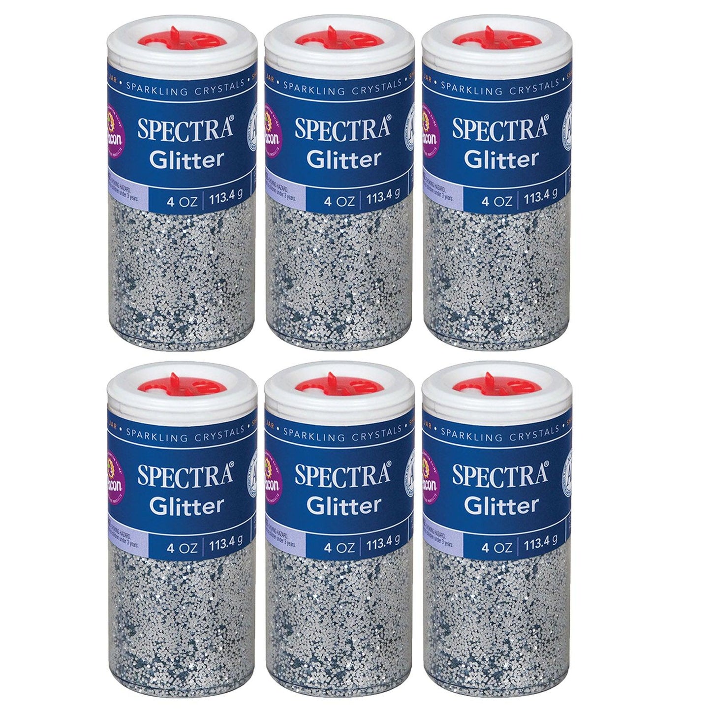 Glitter, Silver, 4 oz. Per Jar, 6 Jars - Loomini