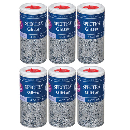 Glitter, Silver, 4 oz. Per Jar, 6 Jars - Loomini