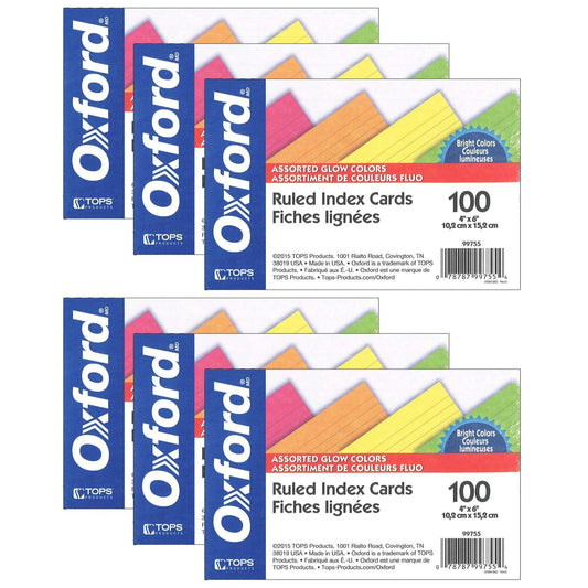 Glow Index Cards, 4" x 6", 100 Per Pack, 6 Packs - Loomini