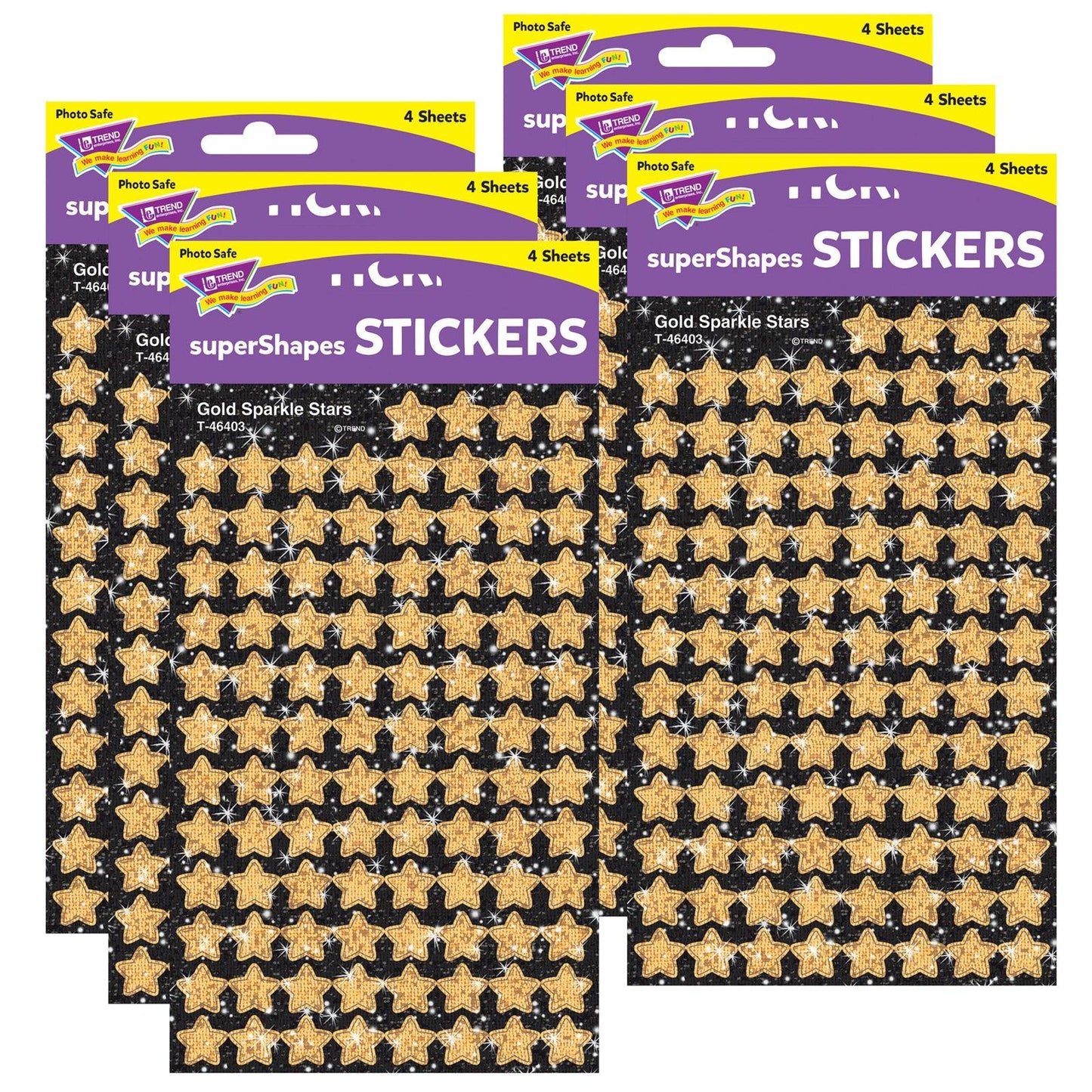 Gold Sparkle Stars superShapes Stickers-Sparkle, 400 Per Pack, 6 Packs - Loomini