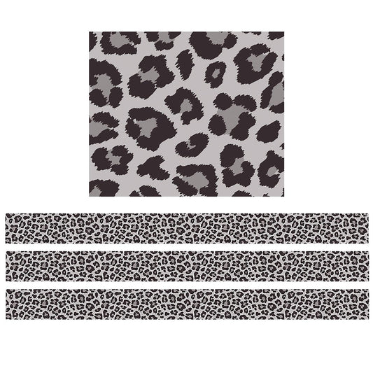 Gray Leopard Straight Border Trim, 35 Feet Per Pack, 6 Packs - Loomini