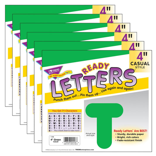 Green 4" Casual Uppercase Ready Letters®, 6 Packs - Loomini