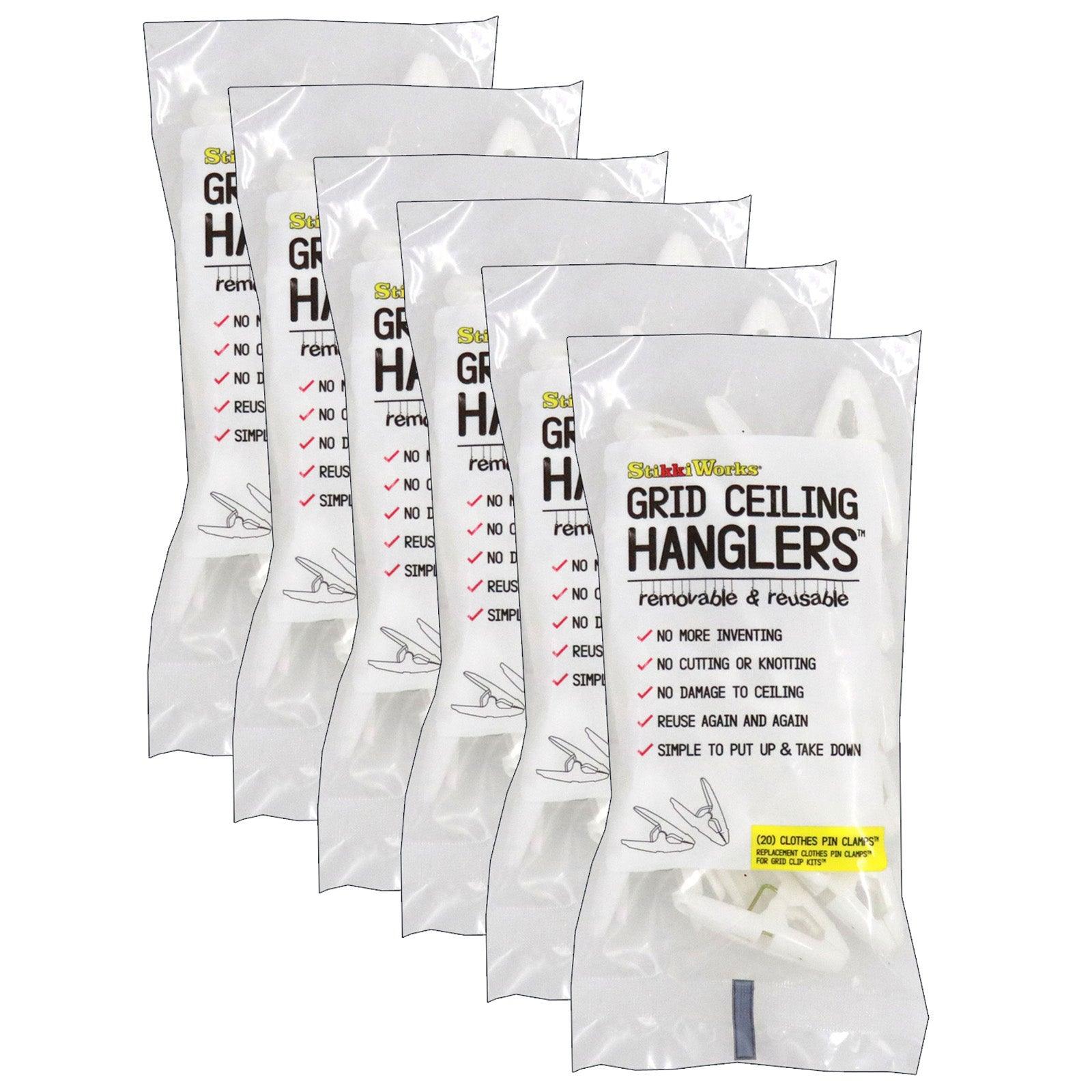 Grid Ceiling Hanglers™ Clothes Pin Clamps™, 20 Per Pack, 6 Packs - Loomini