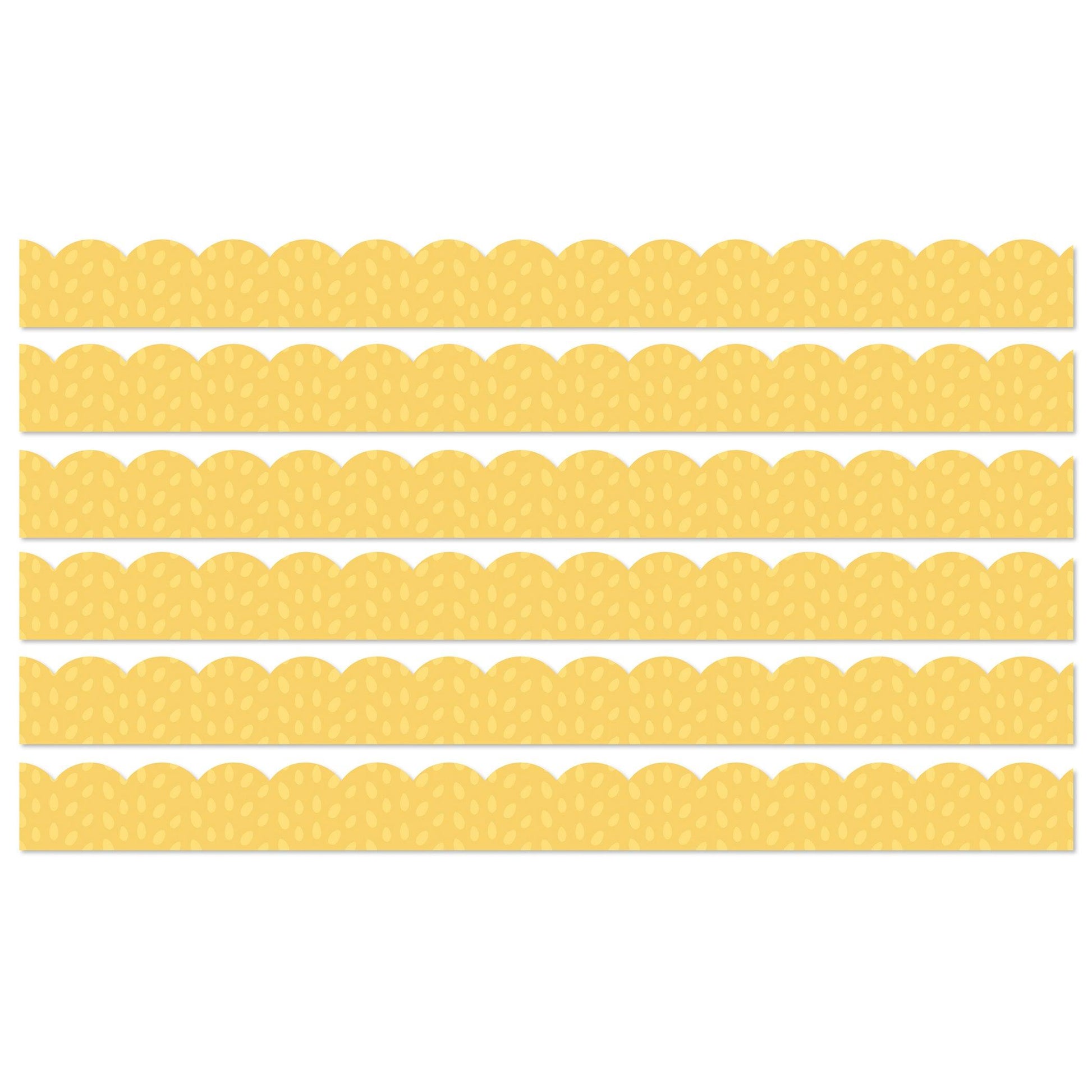 Grow Together Yellow with Painted Dots Scalloped Borders, 39 Feet Per Pack, 6 Packs - Loomini