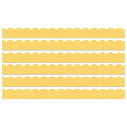 Grow Together Yellow with Painted Dots Scalloped Borders, 39 Feet Per Pack, 6 Packs - Loomini