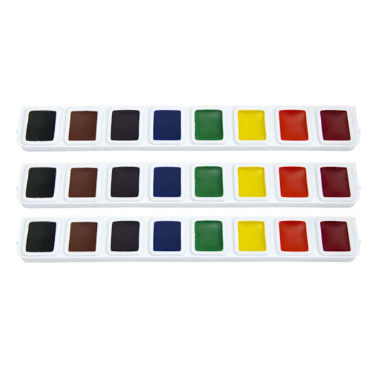 Half Pan Watercolor Refill Tray, 8 Colors, 3 Per Box, 3 Boxes - Loomini