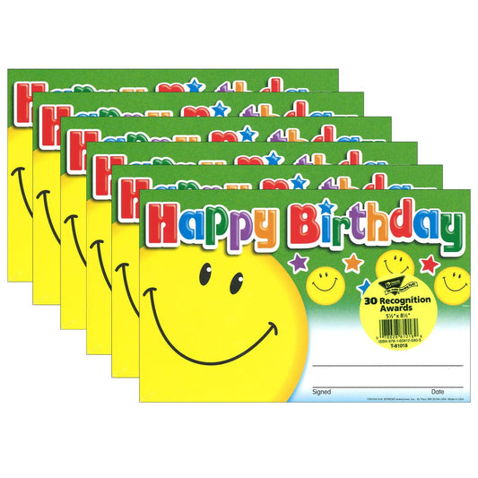 Happy Birthday Smile Recognition Awards, 30 Per Pack, 6 Packs - Loomini