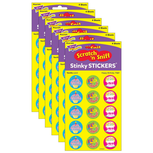 Happy Birthday/Vanilla Stinky Stickers®, 60 Per Pack, 6 Packs - Loomini
