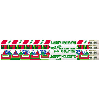 Happy Holidays From Your Teacher Motivational Pencils, 12 Per Pack, 12 Packs - Loomini