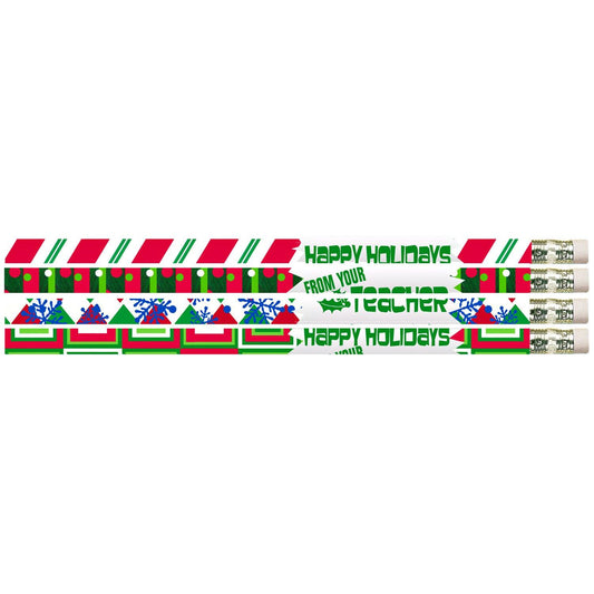 Happy Holidays From Your Teacher Motivational Pencils, 12 Per Pack, 12 Packs - Loomini