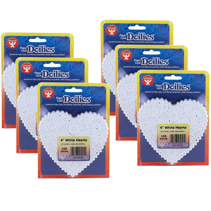 Heart Doilies, White, 4", 100 Per Pack, 6 Packs - Loomini