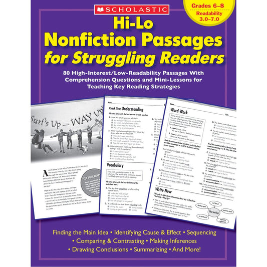 Hi-Lo Nonfiction Passages for Struggling Readers, Grades 6-8 - Loomini