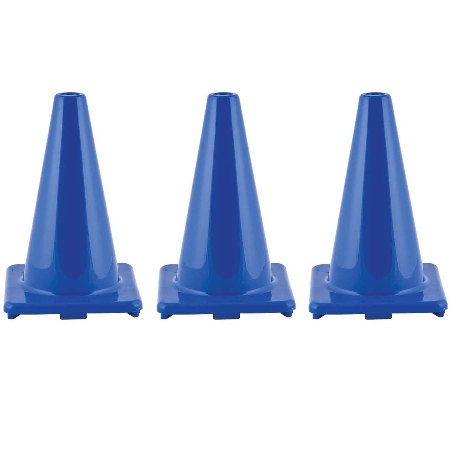 Hi-Visibility Flexible Vinyl Cone, 12", Royal Blue, Pack of 3 - Loomini