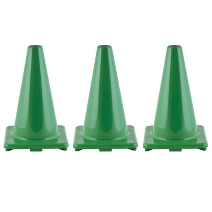 Hi-Visibility Flexible Vinyl Cone, weighted, 12", Green, Pack of 3 - Loomini