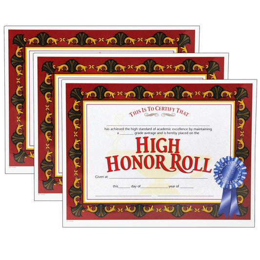 High Honor Roll Certificate, 30 Per Pack, 3 Packs - Loomini