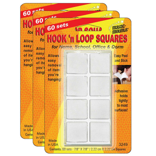 Hook 'n Loop, 7/8" Squares, 60 Sets Per Pack, 3 Packs - Loomini