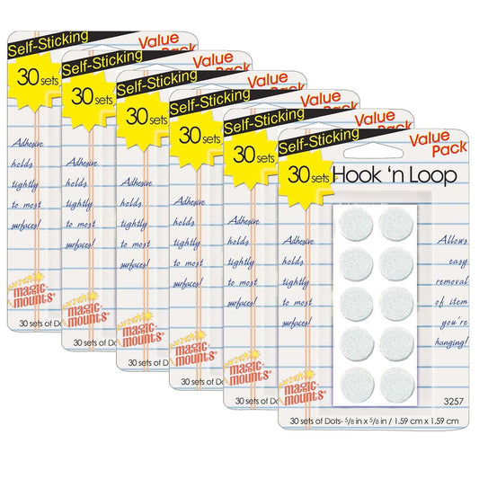 Hook N Loop Dots, 5/8", White, 30 Per Pack, 6 Packs - Loomini