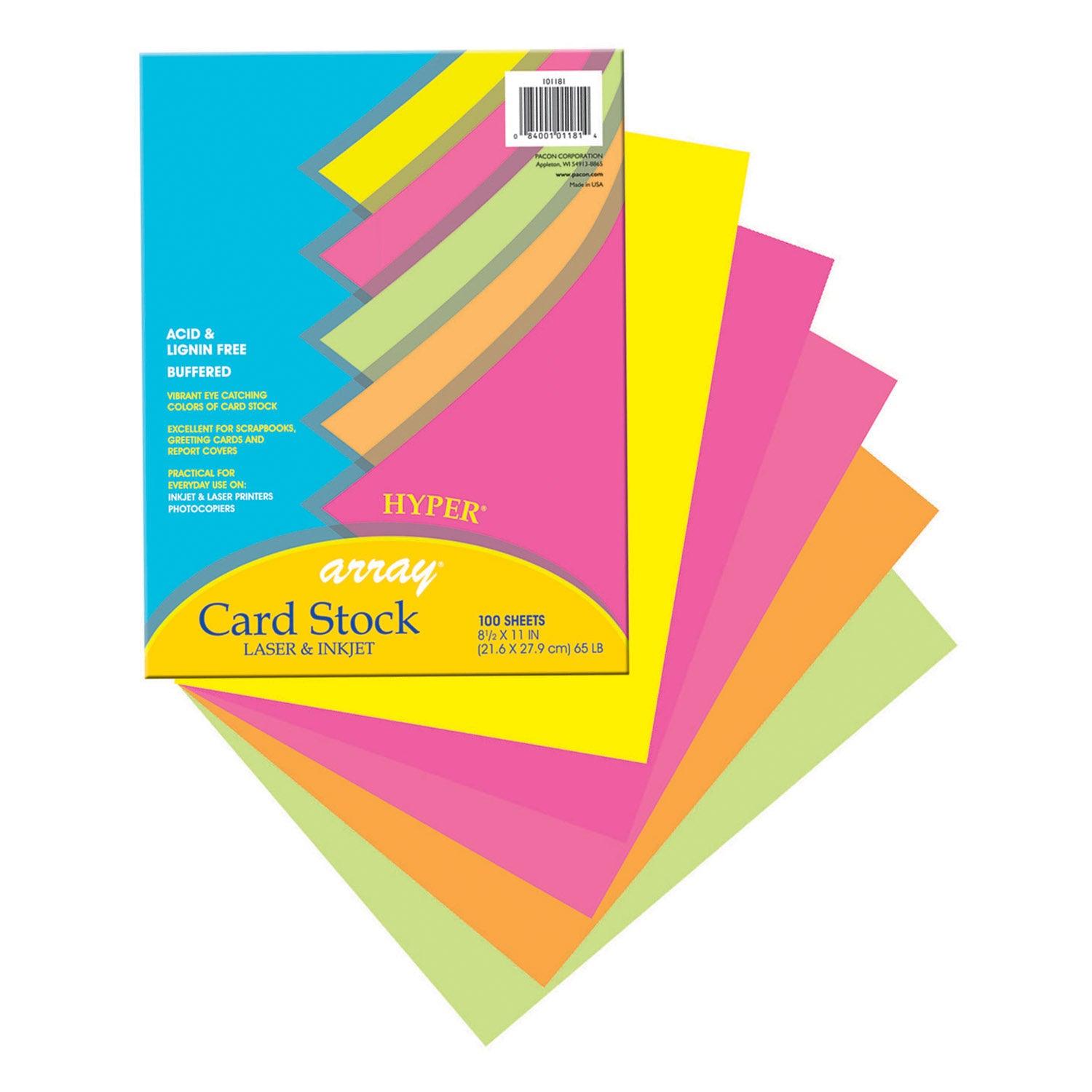 Hyper Card Stock, 5 Assorted Colors, 8-1/2" x 11", 100 Sheets - Loomini
