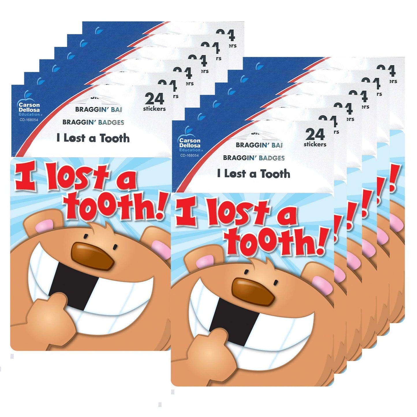 I Lost a Tooth Motivational Stickers, 24 Per Pack, 12 Packs - Loomini