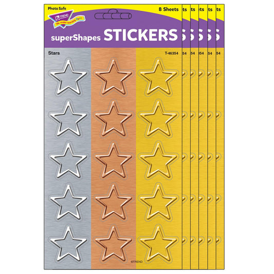 I ♥ Metal Stars superShapes Stickers - Large, 120 Per Pack, 6 Packs - Loomini