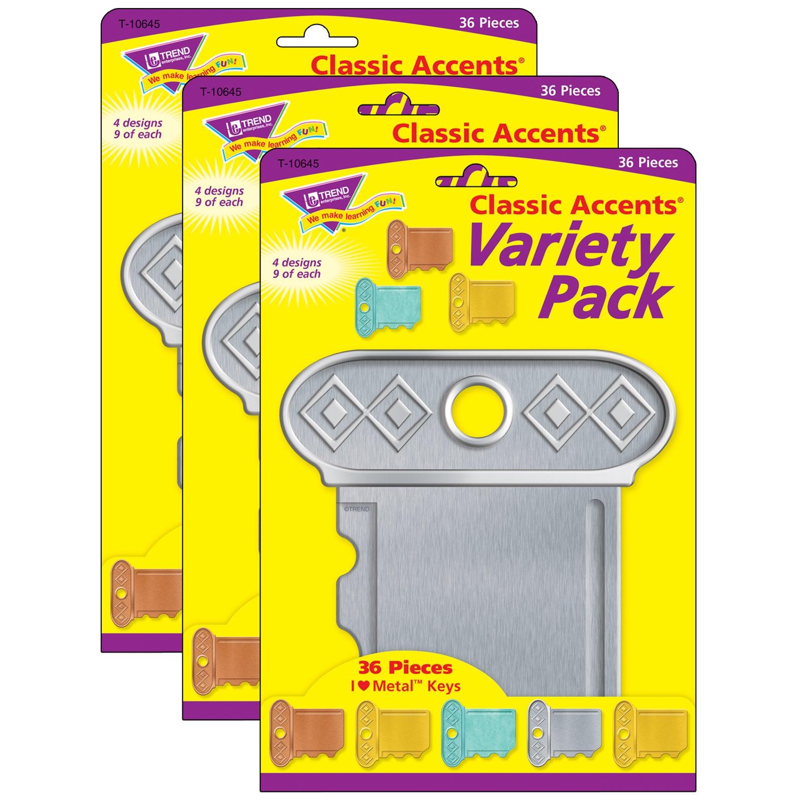 I ♥ Metal™ Keys Classic Accents® Variety Pack, 36 Per Pack, 3 Packs - Loomini