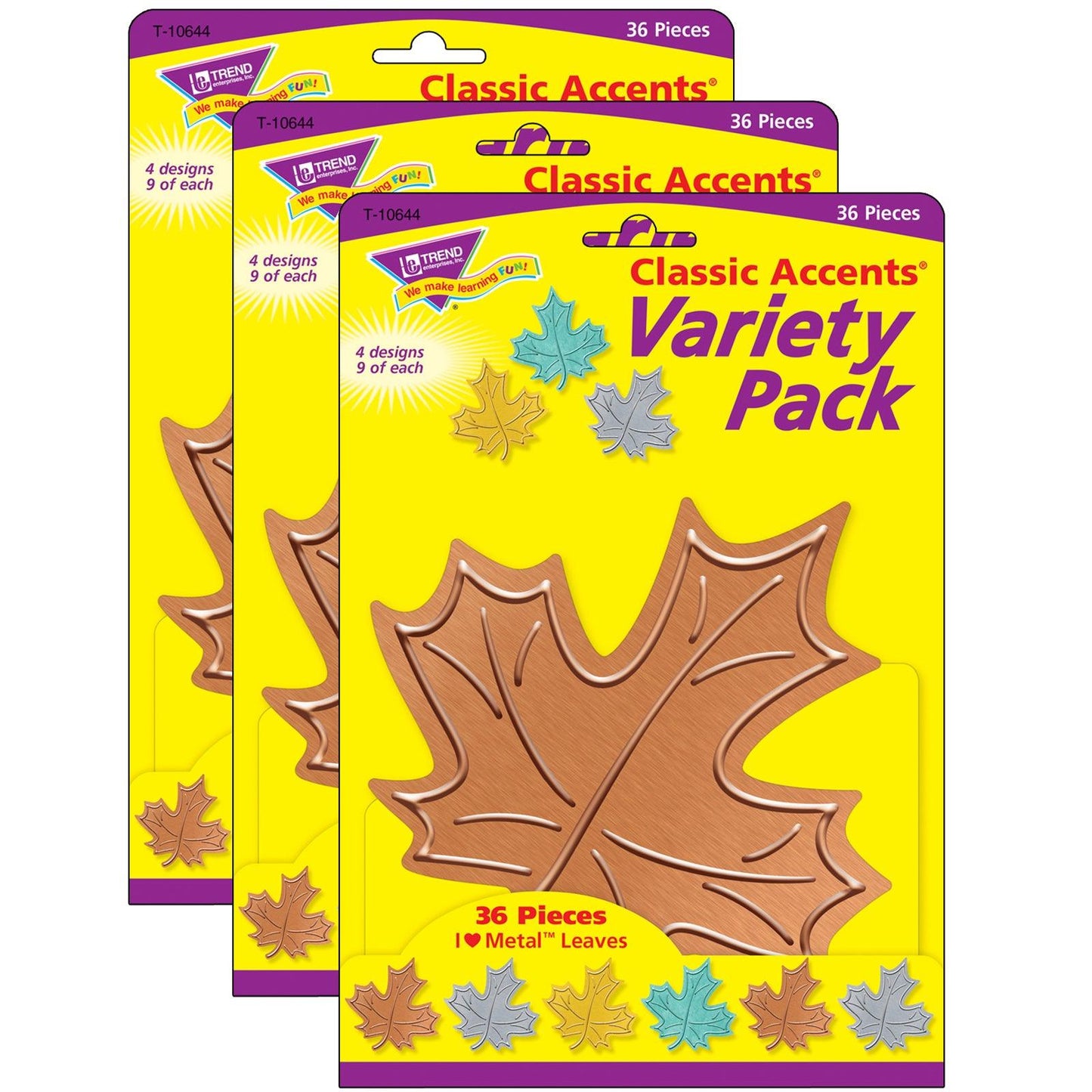 I ♥ Metal™ Leaves Classic Accents® Variety Pack, 36 Per Pack, 3 Packs - Loomini