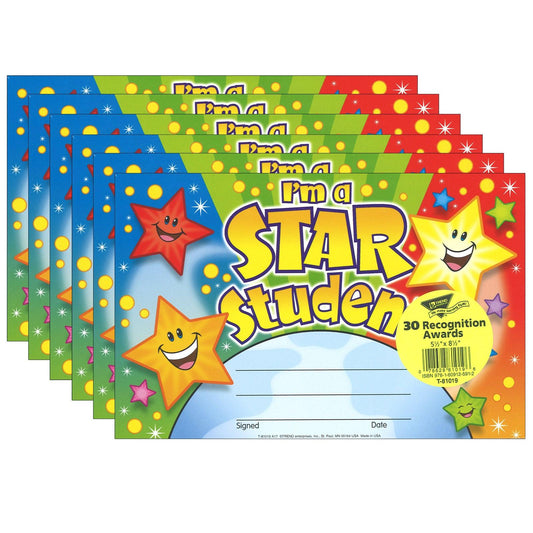 I'm a Star Student Recognition Awards, 30 Per Pack, 6 Packs - Loomini