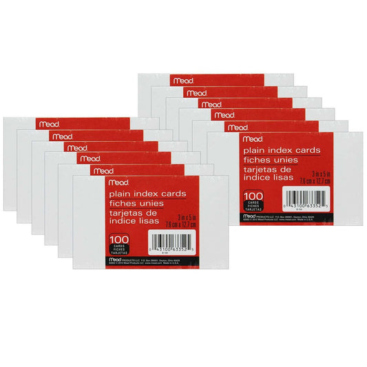 Index Cards, Plain, 3 x 5, 100 Per Pack, 12 Packs - Loomini