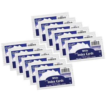 Index Cards, White, Ruled, 1/4" Ruled 3" x 5", 100 Per Pack, 12 Packs - Loomini
