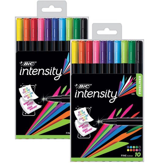 Intensity Fineliner Marker Pen, Fine Point (0.4mm), Assorted Colors, 10 Per Pack, 2 Packs - Loomini