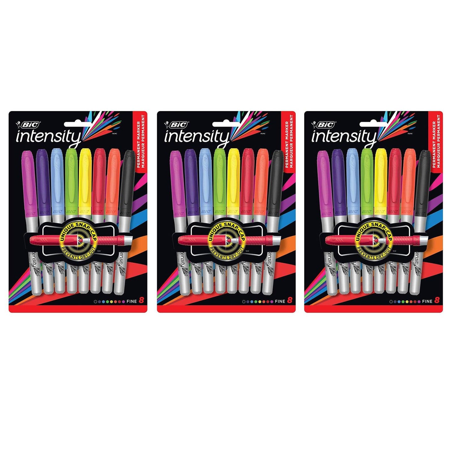 Intensity Permanent Marker, Fine Point, Assorted Colors, 8 Per Pack, 3 Packs - Loomini