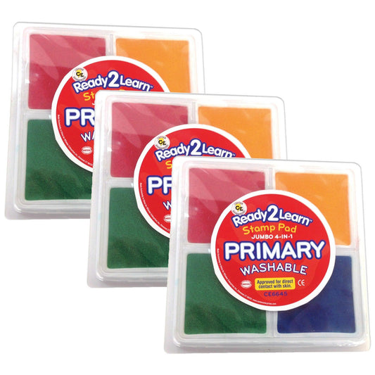 Jumbo 4-in-1 Washable Stamp Pad - Red, Yellow, Green, Blue - Pack of 3 - Loomini