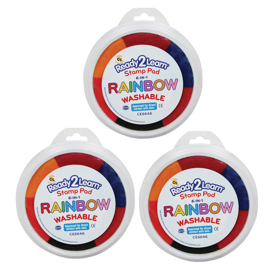 Jumbo 6-in-1 Circular Washable Stamp Pad - Rainbow - 6 Colors - 5.75" dia. - Pack of 3 - Loomini