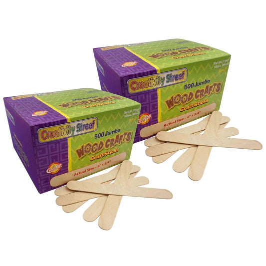 Jumbo Craft Sticks, Natural, 6" x 0.75", 500 Pieces Per Pack, 2 Packs - Loomini