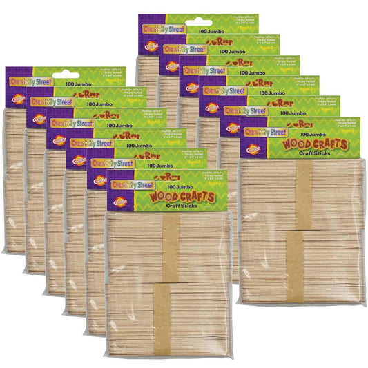 Jumbo Craft Sticks, Natural, 6" x .75", 100 Per Pack, 12 Packs - Loomini