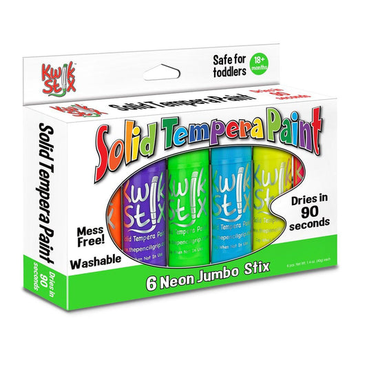 Jumbo Solid Tempera Paint Stick, 6 Neon Colors - Loomini