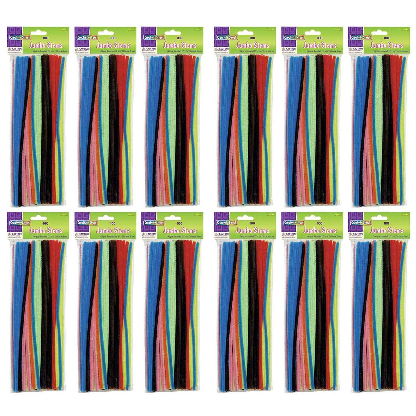 Jumbo Stems, Assorted, 12" x 6 mm, 100 Pieces Per Pack, 12 Packs - Loomini