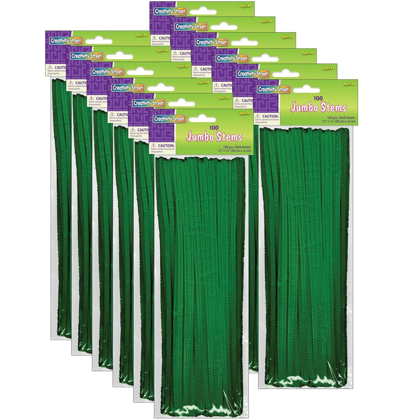 Jumbo Stems, Dark Green, 12" x 6 mm, 100 Per Pack, 12 Packs - Loomini