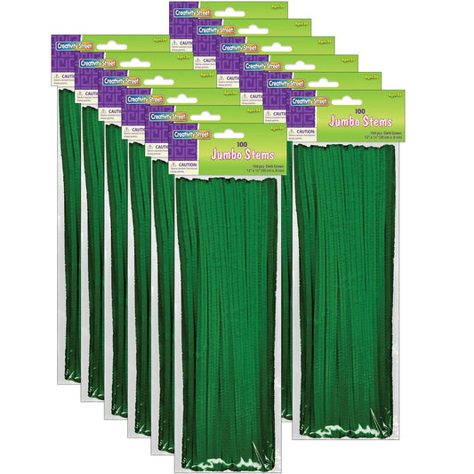 Jumbo Stems, Dark Green, 12" x 6 mm, 100 Per Pack, 12 Packs - Loomini