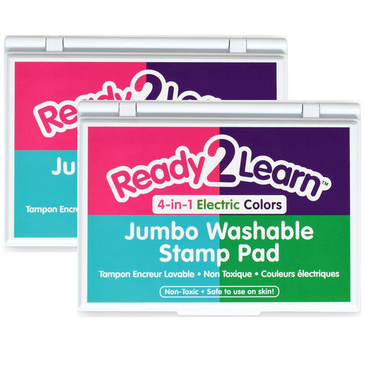Jumbo Washable Stamp Pad - 4-in-1 Electric Colors - Pack of 2 - Loomini