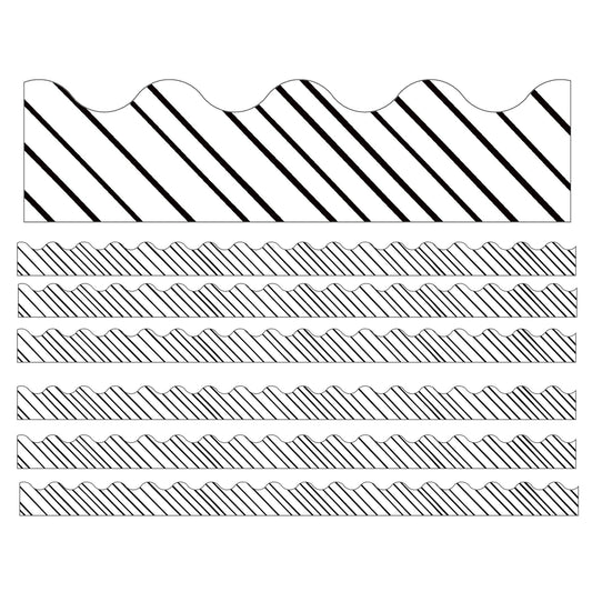 Kind Vibes Black & White Stripes Scalloped Borders, 39 Feet Per Pack, 6 Packs - Loomini