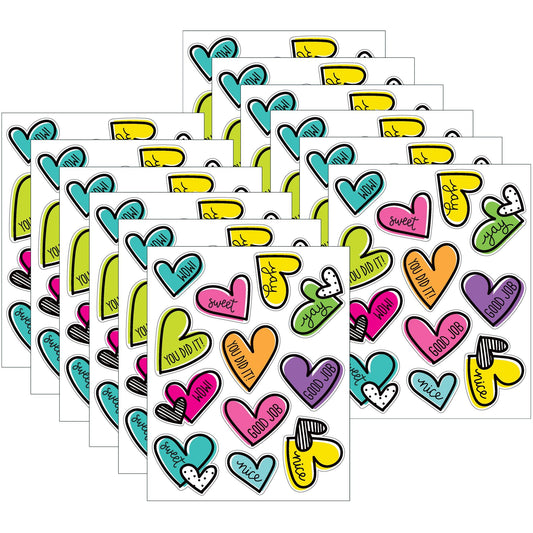 Kind Vibes Doodle Hearts Shape Stickers, 72 Per Pack, 12 Packs - Loomini