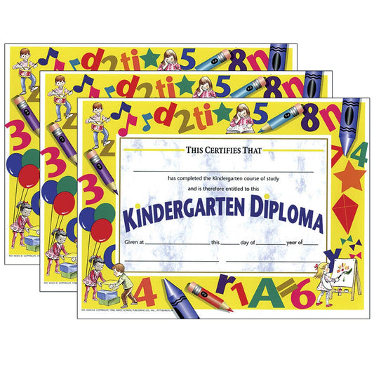 Kindergarten Diploma, 8.5" x 11", 30 Per Pack, 3 Packs - Loomini