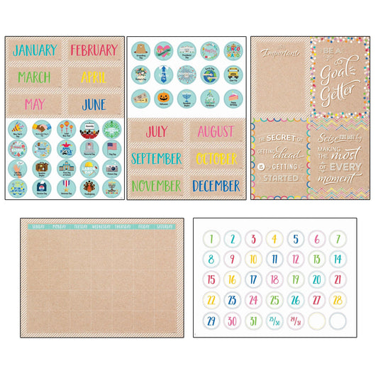 Krafty Pop Calendar Set Bulletin Board Set, 87 Pieces - Loomini